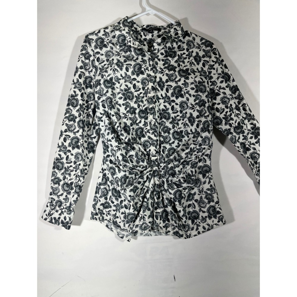 Thakoon for DesigNation Floral Rose Twist Front Shirt Women M Black White